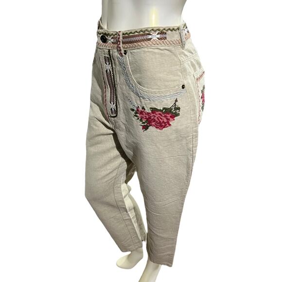 Vintage Country Store Embroidered Linen Blend High-Rise Pants Size 10 - Picture 3 of 13